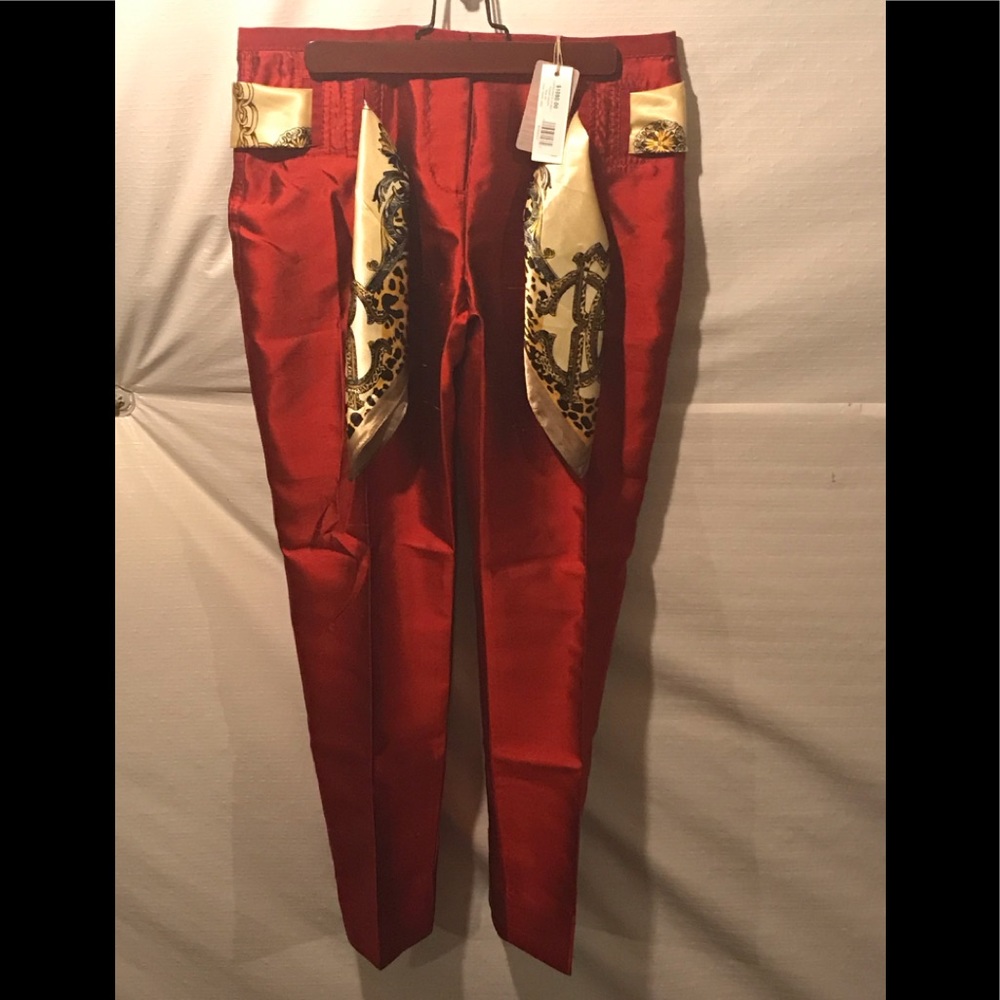 New Authentic Red Roberto Cavalli Silk Pants
